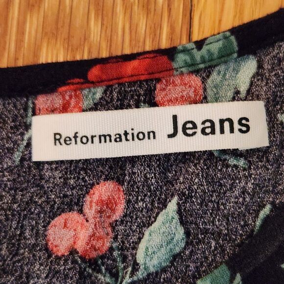 Reformation Bedford Long Sleeve Dress Cherry Print, Fruit, Retro, Vintage Sz L - Picture 7 of 12